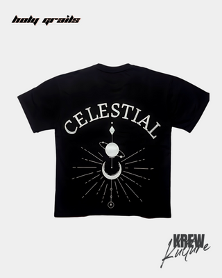 Streetwear Style 'The Celestial' Black Oversized 240 GSM Terry Cotton T-Shirt - Back