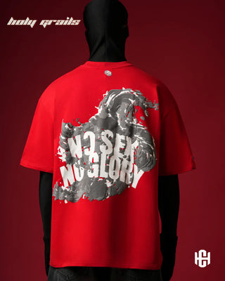 'The Glory' Red 240 GSM 100% Terry Cotton Puff Printed Graphic Oversized T-Shirt HG x Charactr - Back