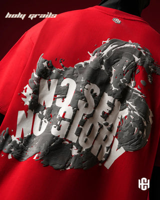 'The Glory' Red 240 GSM 100% Terry Cotton Puff Printed Graphic Oversized T-Shirt HG x Charactr - Back Close