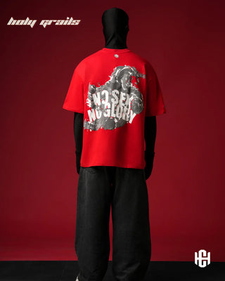 'The Glory' Red 240 GSM 100% Terry Cotton Puff Printed Graphic Oversized T-Shirt HG x Charactr - Back Full