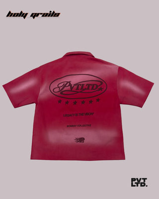 'The Legacy' Red Heavyweight Twill Printed Oversize Half Sleeve Shirt HG x Pvt Ltd - Back