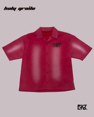 'The Legacy' Red Heavyweight Twill Printed Oversize Half Sleeve Shirt HG x Pvt Ltd - Front