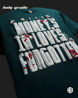 'The Milf' Green 240 GSM Terry Cotton Puff Printed Graphic Oversized T-Shirt HG x Charactr - Back Close