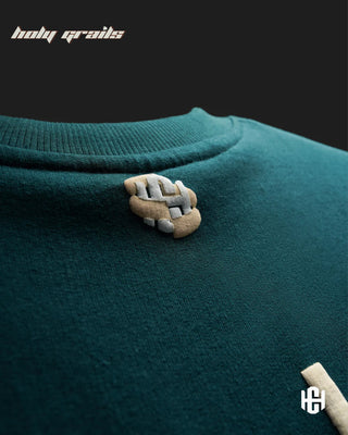 'The Milf' Green 240 GSM Terry Cotton Puff Printed Graphic Oversized T-Shirt HG x Charactr - Back Neck Close Up