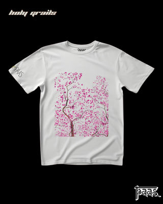 'Tropical Tree-Shirts Cherry Blossom' White T-Shirt HG x Paas Collective - Front