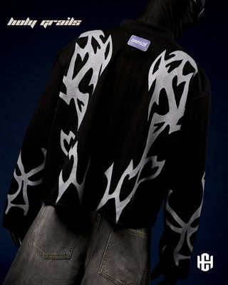 'Veilborn' 400 GSM Waffle Knit Screen Print Full Sleeve Crewneck Oversize T-Shirt HG x Charactr - Back Close