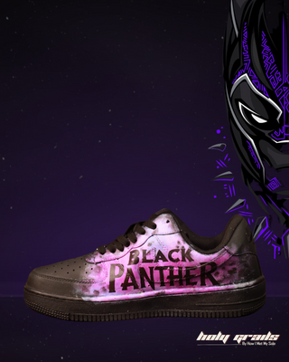 Wakanda Forever Custom black Air Force 1 with Black Panther text - Side 2