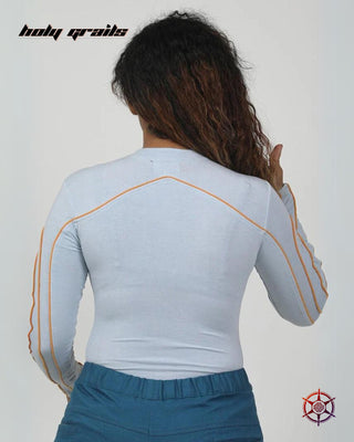 Women In Streetwear Style 'Icy Tangerine' Blue Viscose Cotton Lycra Jersey Knit 290 GSM Snug Top HG x Duskin - Back