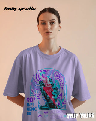 Women in Street Style 'Classy No More Drama' Lavender 240 GSM 100% Cotton Oversize Tee HG x Trip Tribe - Front