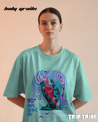 Women in Street Style 'Classy No More Drama' Mint Green 240 GSM 100% Cotton Oversize Tee HG x Trip Tribe - Front