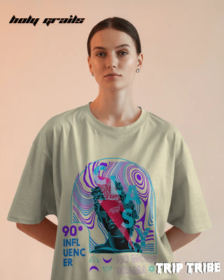Women in Street Style 'Classy No More Drama' Off White 240 GSM 100% Cotton Oversize Tee HG x Trip Tribe - Front