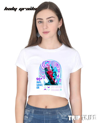 Women in Street Style 'Classy No More Drama' White 180 GSM 100% Cotton Graphic Crop Top HG x Trip Tribe - Front