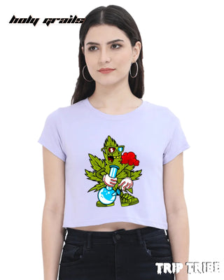 Women in Street Style 'Leaf High' Lavender 180 GSM 100% Cotton Graphic Crop Top HG x Trip Tribe - Front