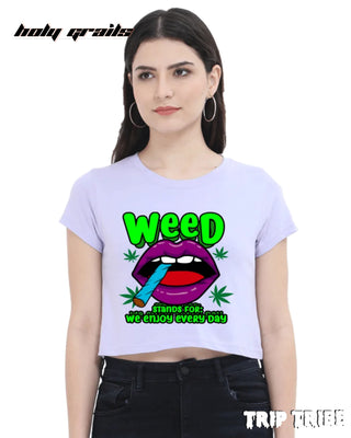 Women in Street Style 'Weed' Lavender 180 GSM 100% Cotton Graphic Crop Top HG x Trip Tribe - Front