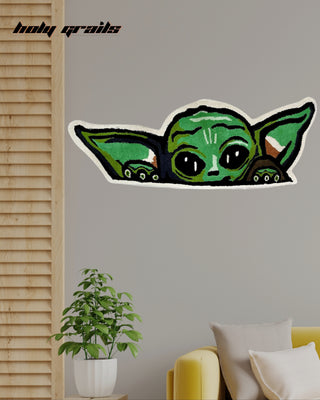 Yoda Peek Tufted Rug on Wall