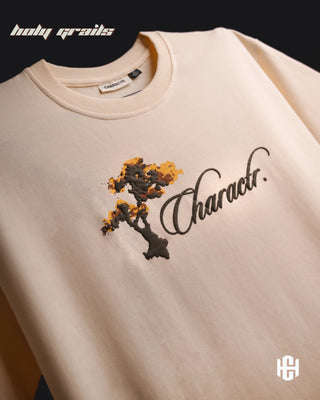 'You Hit Different' Beige 240 GSM 100% Terry Cotton Puff Printed Graphic Oversize T-Shirt HG x Charactr - Front Close