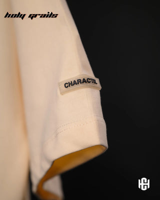 'You Hit Different' Beige 240 GSM 100% Terry Cotton Puff Printed Graphic Oversize T-Shirt HG x Charactr - Sleeve Close
